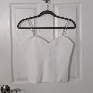NWT‎ Bailey 44 Pearl Strap White Nylon Ribbed Knit Tank Top Size M Bailey/44